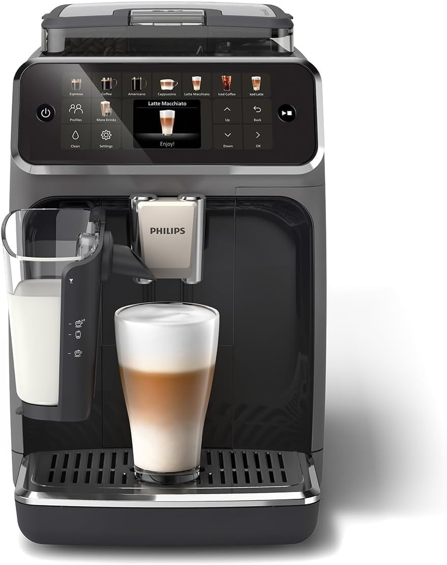 Philips Serie 5500 Kaffeevollautomat – LatteGo Milchsystem, 20 heiße und kalte Kaffeespezialitäten, 40% leiser mit SilentBrew, QuickStart, Schwarz/Grau (EP5544/50)